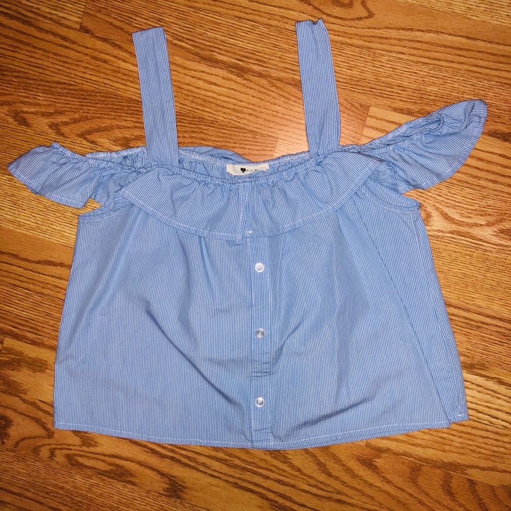 Off shoulder stripped blue and white spring top